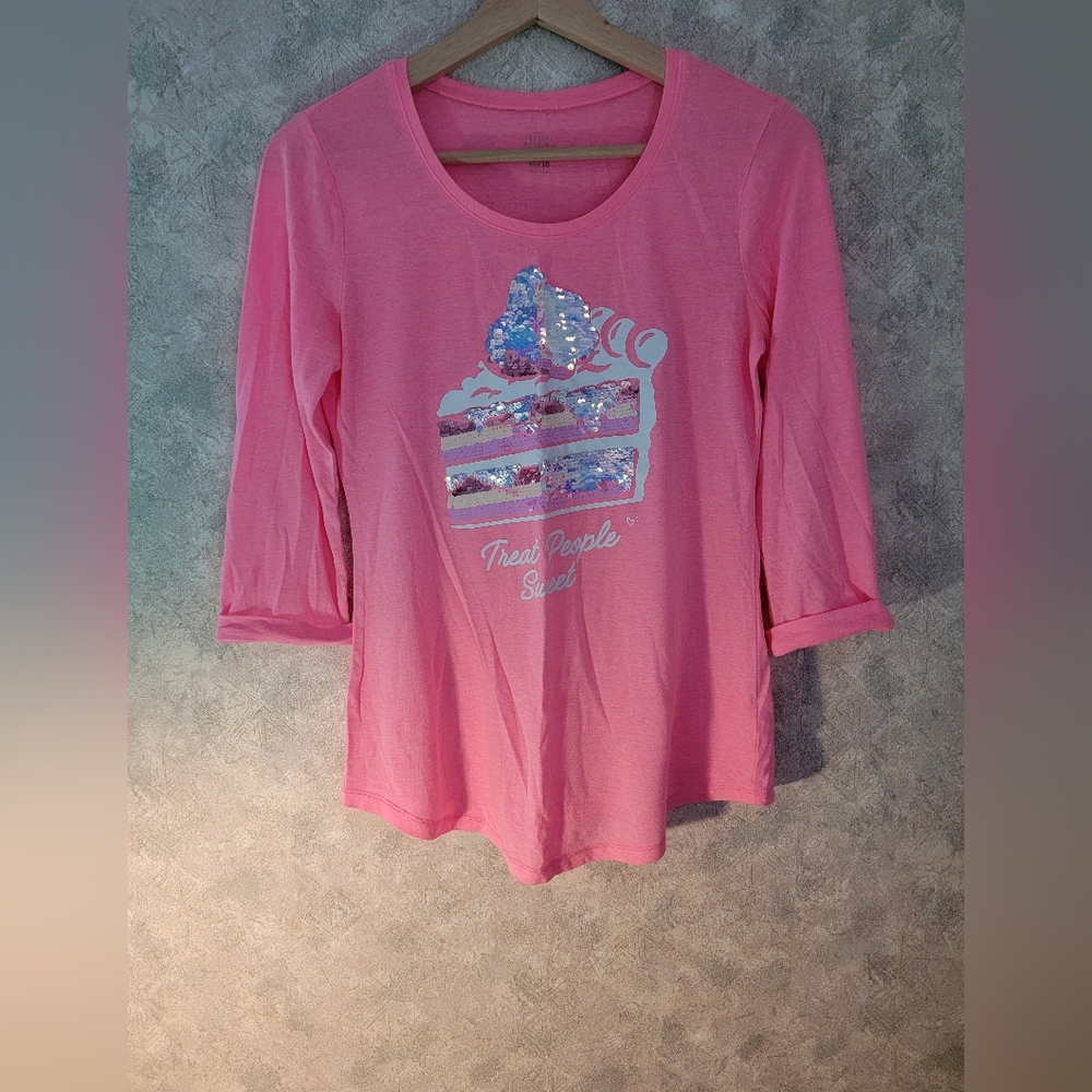 Pinl Justice Girls Top With 3/4 Sleves And Pink Sequin Cake